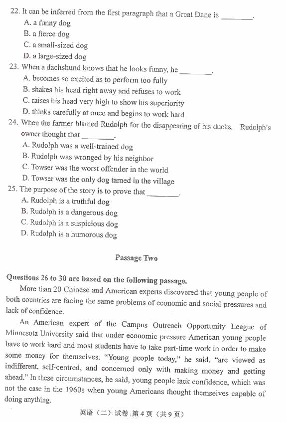 全国2010年1月高等教育自学考试英语(二)试卷